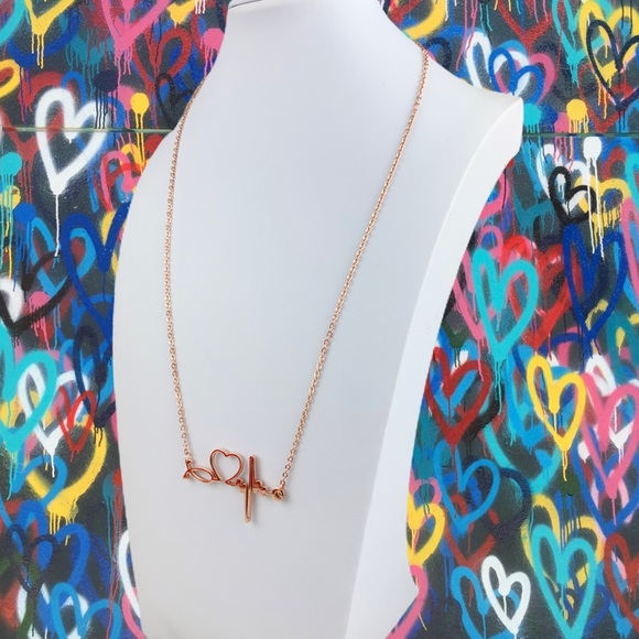 Heartbeat Stethoscope Heart EKG Stainless Nurse Bar Necklace Silver Rose Gold - Picture 9 of 15